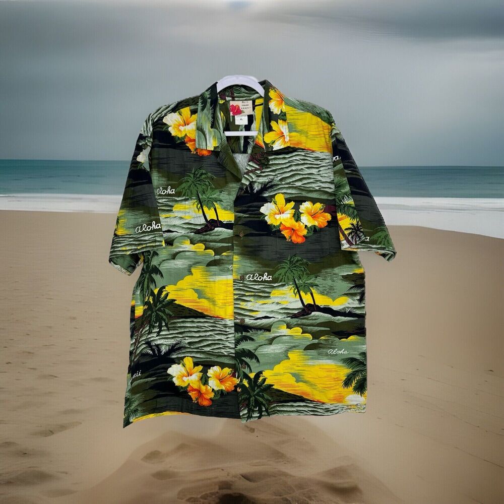 Ali'i Fashions Hawaii Men's Hawaiian Camp Shirt Sz XL Aloha Beach Sunset Cotton